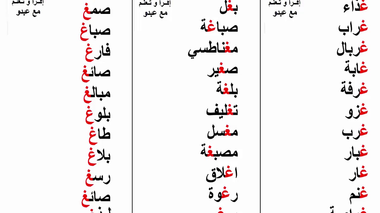 علمي ابنك بعض كلمات تنهي بحرف غ - كلمات تنتهي بحرف الغين 2277 2